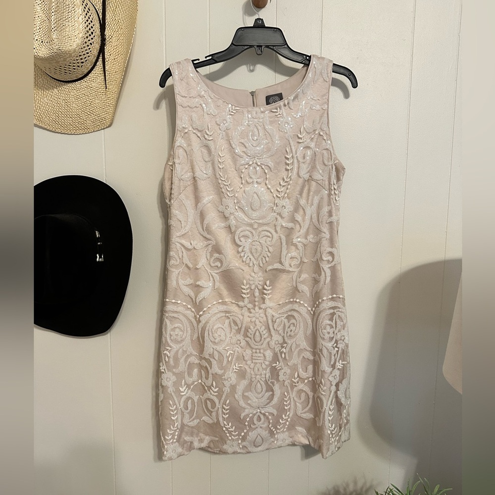 Vince Camuto floral sequin dress.